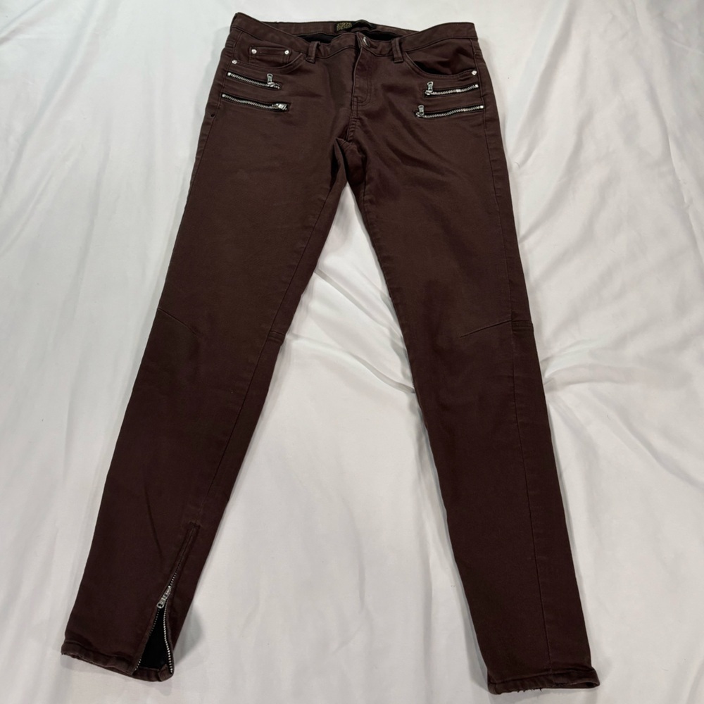 Z1975 Denim Brown Zip Pocket Moto Ankle Jeans